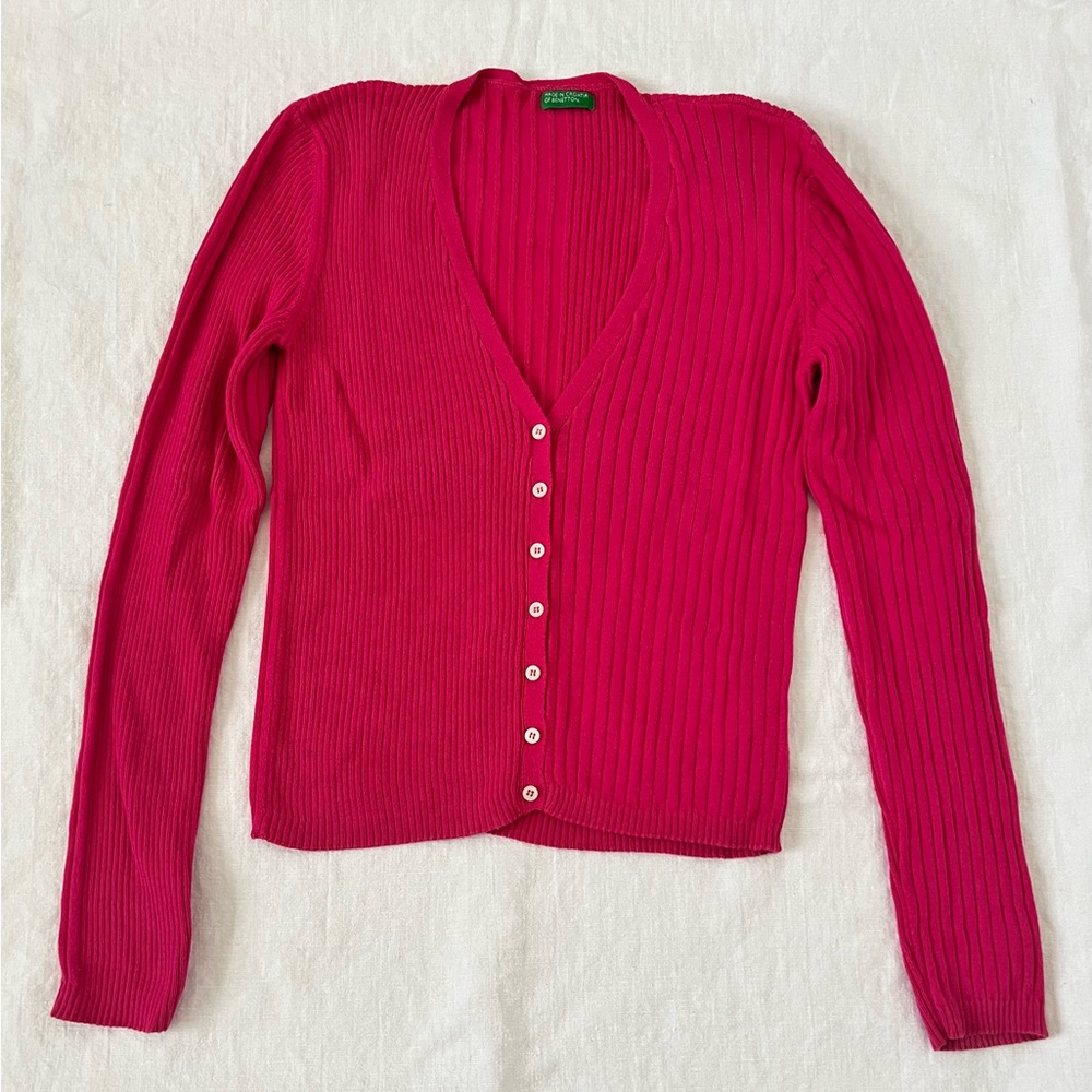 Cotton Magenta color Cardigan from Benetton